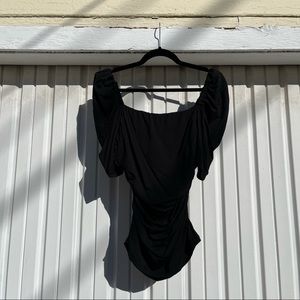 NWT Frame black knit ruched puff sleeve top